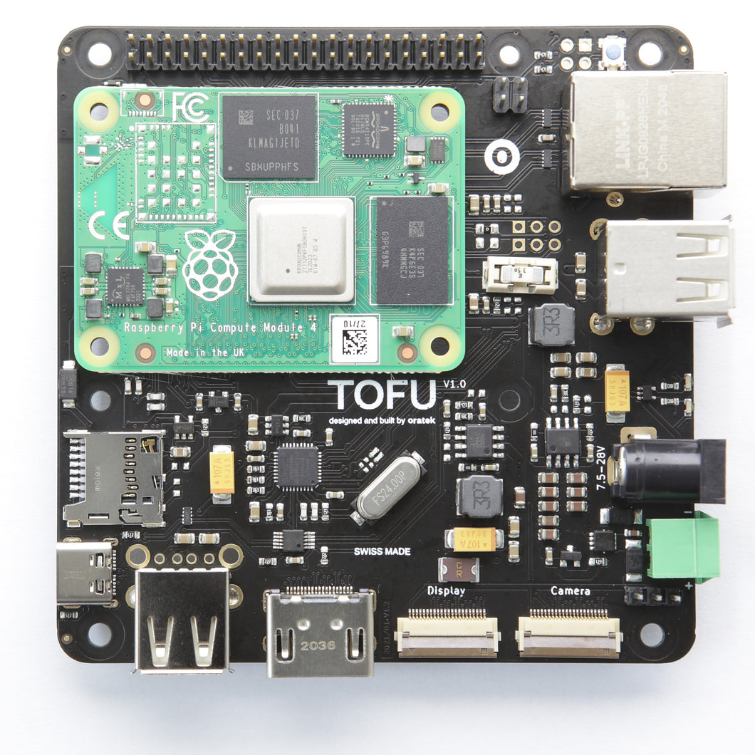 TOFU - Raspberry Pi Compute 4 Carrier for Industrial Application - Top View  w/ CM4